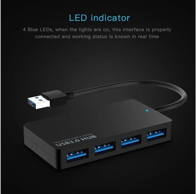 Alt view image 2 of 6 - USB3.0 A to A Hub, 4 Port USB 3.0 Hub, Ultra Slim Portable Data Hub Applicable for iMac Pro, MacBook Air, Mac Mini/Pro, Surface Pro, Notebook PC, Laptop, USB Flash Drives, and Mobile HDD