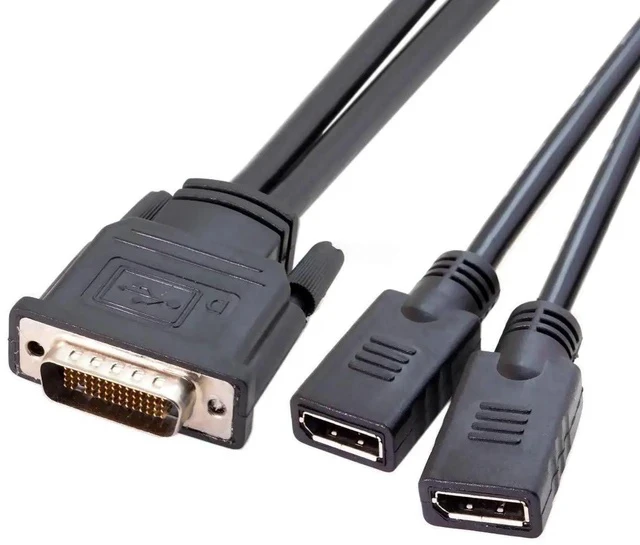 Alt view image 2 of 5 - DMS-59Pin Male to Dual DP Displayport Female Splitter Extension Cable for PC Graphics Card