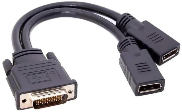 Alt view image 3 of 5 - DMS-59Pin Male to Dual DP Displayport Female Splitter Extension Cable for PC Graphics Card