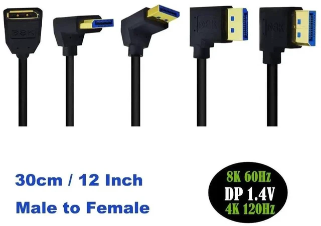 Alt view image 2 of 4 - 2ft 32.4Gbps 8K@60Hz DisplayPort Extension Cable, Down Angle Male to Female DP 1.4 Extender Adapter Ultra HD Cable for HDTV Laptop Monitor Projector PS4 PS5, Support 4K@144Hz 2K@165Hz