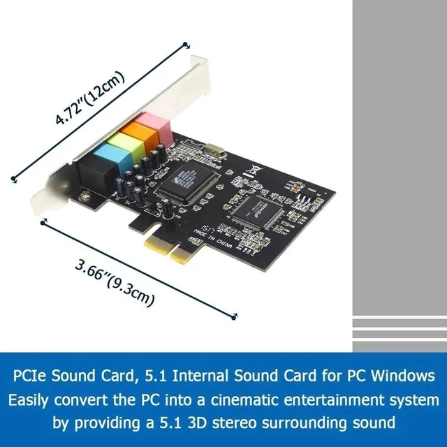 Alt view image 4 of 7 - 5.1 Internal PCIe Sound Card for PC Windows 8 7 with Low Profile Bracket, 3D Stereo PCI-e Audio Card, CMI8738 Chip 32/64 Bit Sound Card PCI Express Adapter