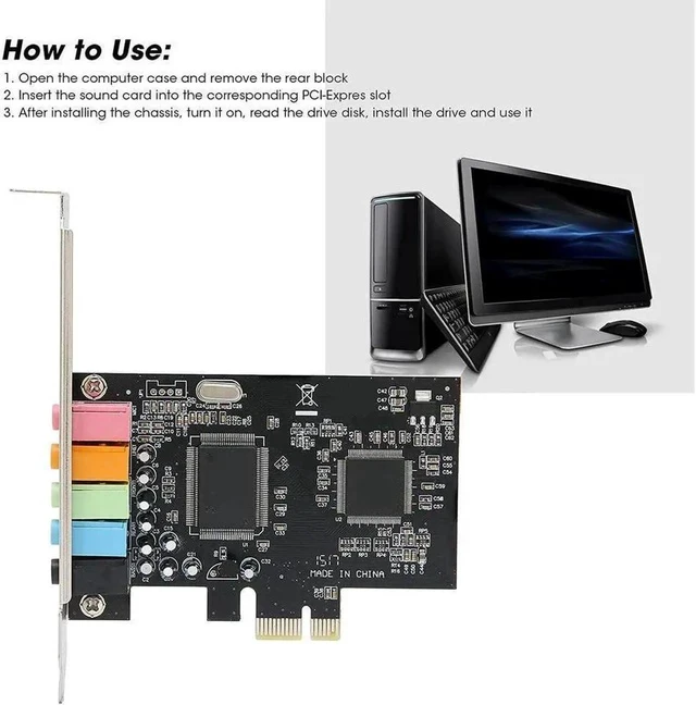 Alt view image 2 of 7 - PCIe Sound Card, Sound Card 6 Channels Stereo Desktop Audio Signal Conversion Hardware with Driver CD for Windows 7/Vista/XP 32/64bit