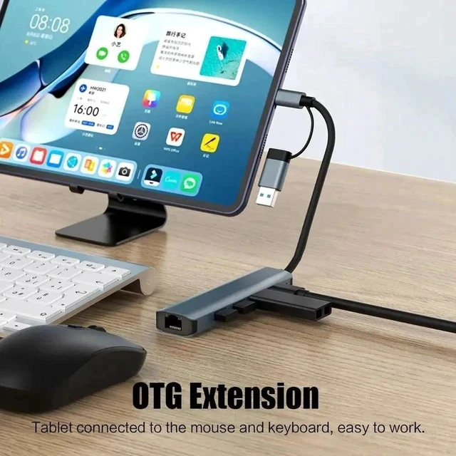 Alt view image 5 of 7 - USB-A USB-C to Ethernet Adapter, 5-in-2 Portable Data Hub USB Splitter USB 3.0 Expander with RJ45 Gigabit Ethernet LAN Network Adapter Support Windows 7/8/10/11,Mac OS, Surface Pro