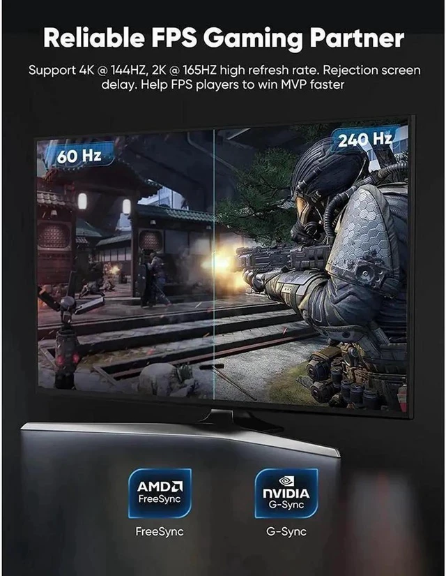 Alt view image 2 of 6 - DisplayPort Cable 1.4, 8K DP Cable 3.3FT (8K@60Hz, 4K@144Hz, 1080P@240Hz) HBR3 Support 32.4Gbps, HDCP 2.2, HDR10 FreeSync G-Sync for Gaming Monitor 3090 Graphics PC (Grey) 3.3 ft.