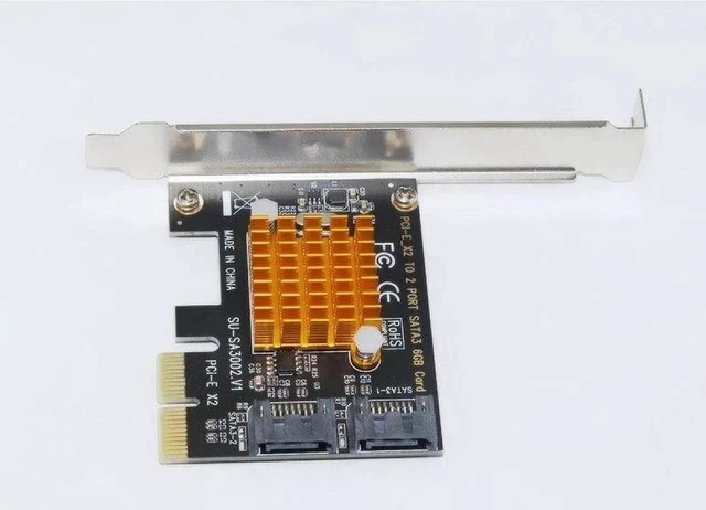 Alt view image 2 of 6 - ASMedia1062 PCIe PCI Express to SATA 3.0 Card with Bracket 2 Port SATA III 6Gbps Adapter Big Heatsink for PC SSD HDD IPFS Mining