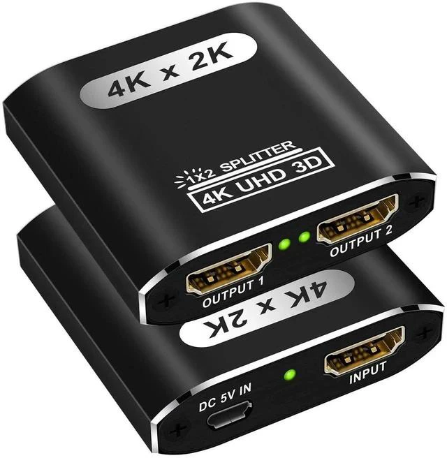 Main image of HDMI Splitter 1 in 2 Out, 4K HDMI Splitter for Dual Monitors Supports 3D Full HD 1080P Aluminum Dual Monitor Compatible for PS4 Fire Stick HDTV(1 Source to 2 Displays)