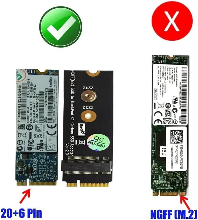 Alt view image 2 of 3 - M.2 NGFF SATA-Bus KEY B SSD HDD Adapter Raiser 20 + 6 Pin SSD Converter Card for LEN OVO Thinkpad X1 Carbon Support 2230 2242 M.2