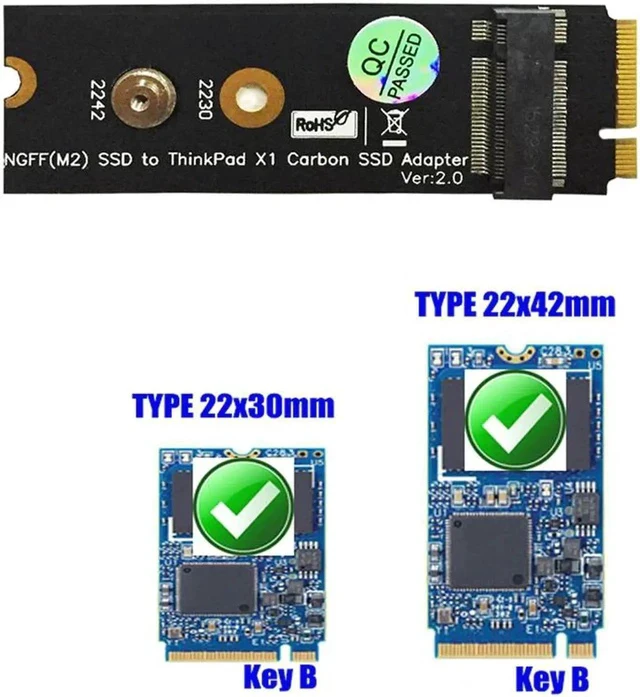 Alt view image 3 of 3 - M.2 NGFF SATA-Bus KEY B SSD HDD Adapter Raiser 20 + 6 Pin SSD Converter Card for LEN OVO Thinkpad X1 Carbon Support 2230 2242 M.2