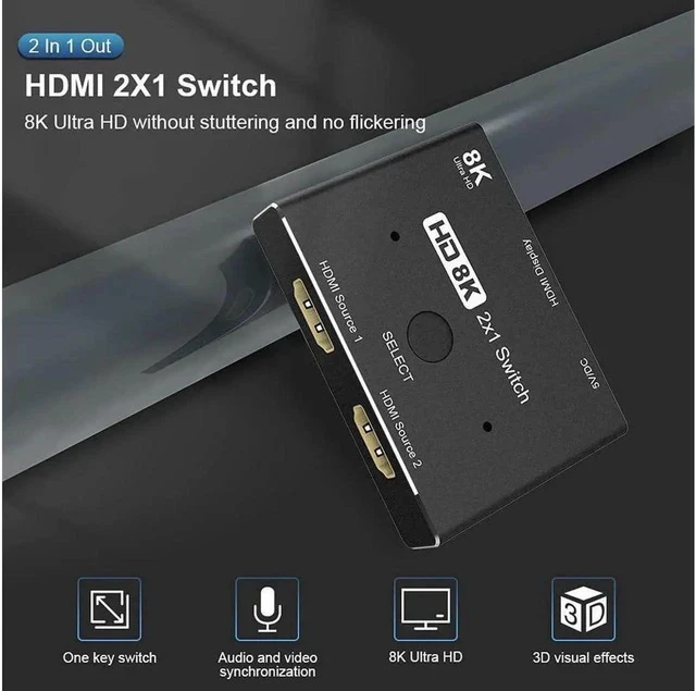 Alt view image 4 of 7 - HDMI Ultra HD 8K 2.1 High Speed 48Gbps Directional Switch Only 2in 1out 8K@60Hz 4K@120Hz Converter Compatible with Xbox PS5 Projectors Monitors