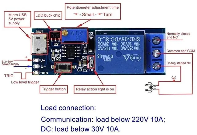 Alt view image 2 of 6 - 2pcs DC 5V Trigger Time Delay Switch Relay Module Adjustable Time Delay Control Swtich Trigger Delay Conduction Relay Switch Module Wide Voltage Delay Relay DC 5V-30V Micro USB Power
