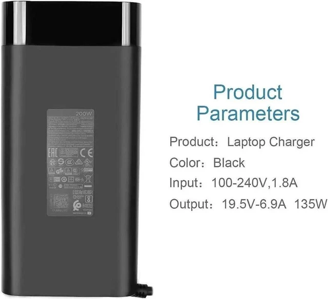 Alt view image 5 of 6 - 200W 19.5V 10.3A TPN-DA10 L00818-850 ADP-200HB B Laptop AC Adapter Compatible with HP Omen 15 17 zbook 15 17 Pavilion Gaming 15 17 Envy 15 2020 Laptop Charger 15-dh0005la TPN-LA21 TPN-LA20 Power Cord