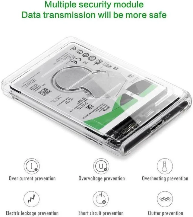 Alt view image 3 of 7 - 2.5" External Hard Drive Enclosure, SATA III to USB Type-C for HDD/SSD - Tool Free Installation, Transparent Design, Supports UASP and up to 2TB - Clear