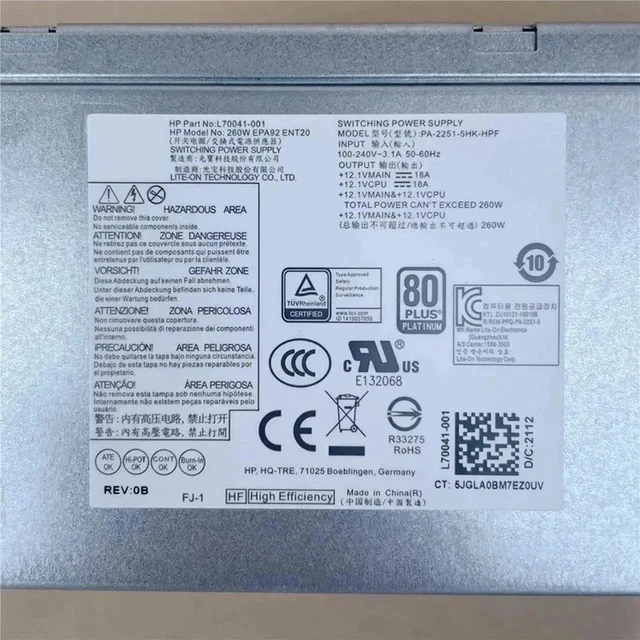 Alt view image 3 of 3 - L70041-001 For ProDesk 600 G6 400 G7 480 G7 MT 260W Power Supply PCK018 PA-2251-5HK-HPF