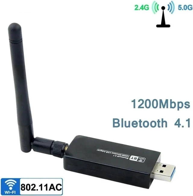 Alt view image 2 of 5 - 2IN1 Dual Band 1200Mbps Bluetooth 4.1 Wireless USB 3.0 Wifi Adapter 2.4G/5Ghz Realtek RTL8822BU Network Card Dongle w/Antenna