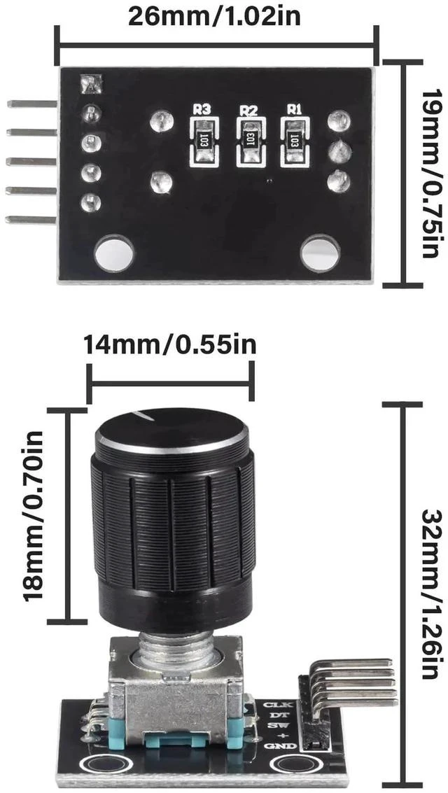 Main image of KY-040 Rotary Encoder Module 360 Degree Switch Encoders with Knob Cap Brick Sensor Modules (Pack of 2pcs)