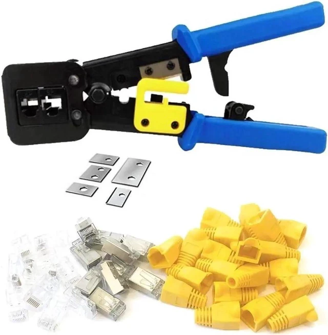 Alt view image 4 of 4 - RJ45 Crimp Tool 6P 8P Multi-function Cable Cutter Pass Through Crimper Ethernet Cable Connector Crimping Tool Ratcheting Hand Tools Bonus CAT6 Connector 20 Pack