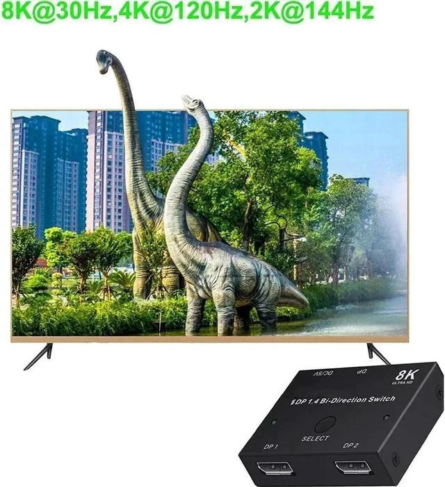 Alt view image 7 of 7 - Displayport Switch Bi-Directional DP 1.4 Switcher, 8K@30Hz 4K@120Hz 2K@144Hz DisplayPort 1.4 Switcher Converter 2X1 or 1X2 for Multiple Source and Displays