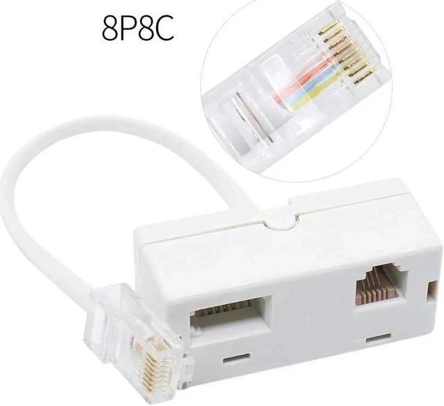 Alt view image 5 of 5 - 2 PACK RJ45 to BT RJ11 Secondary Telephone Splitter 2 Way Female to Male Adapter Converter Line Cables Telephone Plug Socket Connector Ethernet For Landline