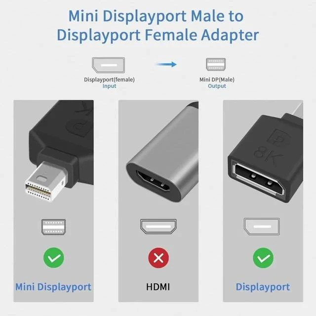 Alt view image 6 of 7 - Mini Displayport to Displayport Adapter, 8k Mini DP to DP Adapter Bi-Directional Mini Displayport Male to Displayport Female Extention Adapter for Laptop PC TV Gaming Monitor, 2pack
