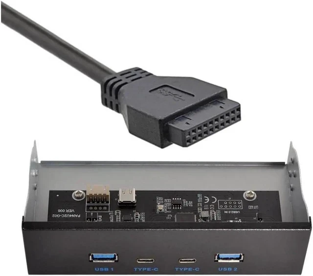 Main image of USB-C & USB 3.0 HUB 4 Ports Front Panel to Motherboard 20Pin Connector Cable for 5.25" CD-ROM Bay