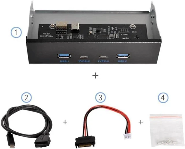 Alt view image 2 of 3 - USB-C & USB 3.0 HUB 4 Ports Front Panel to Motherboard 20Pin Connector Cable for 5.25" CD-ROM Bay