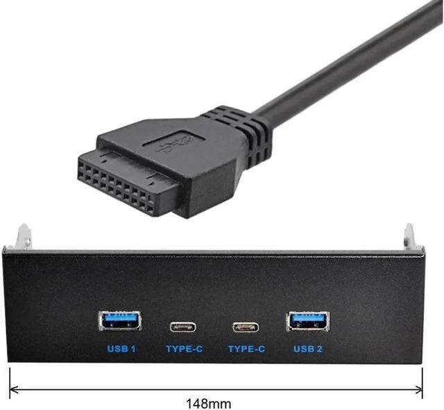 Alt view image 3 of 3 - USB-C & USB 3.0 HUB 4 Ports Front Panel to Motherboard 20Pin Connector Cable for 5.25" CD-ROM Bay