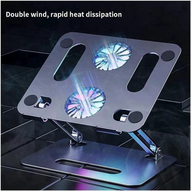 Alt view image 3 of 7 - Aluminum Laptop Tablet Stand with 2 High-speed Cooling Fan Adjustable Height Laptop Tablet Stand for Desk Ergonomic Portable Computer Stand Riser for MacBook Pro/Air 11-17.3"Laptop