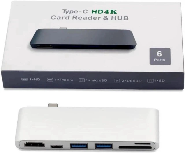 Alt view image 6 of 7 - USB C Hub, Type-C Power Delivery, 4K HDMI, 2x USB 3.0, MicroSD/SD Card Reader for MacBook 2016/2017 and more USB C Devices - Silver