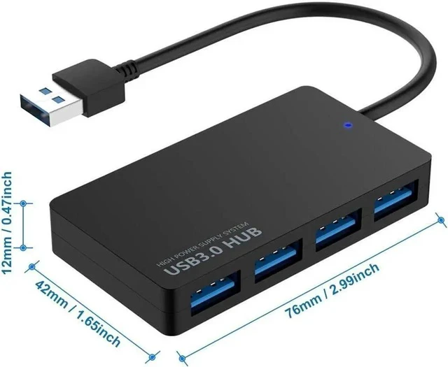 Alt view image 3 of 5 - 4-Port USB 3.0 Data Hub Compatible with MacBook Mac Pro/Mini iMac Surface Pro XPS Notebook PC USB Flash Drives Mobile HDD