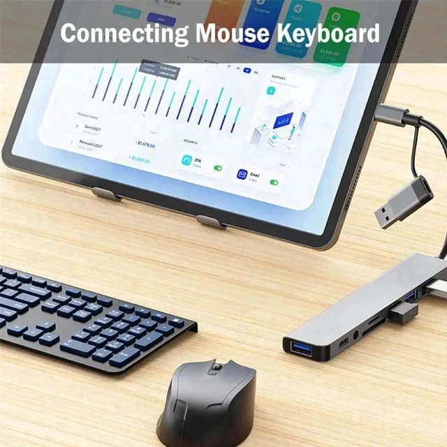 Alt view image 7 of 7 - 8 In 1 USB C Hub Speed 5.0Gbps Multiport Type C Adapter USB 3.0/2.0 Ports 3.5-mm Jack SD/TF Card Reader for All Type C Laptops