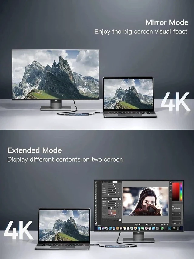 Alt view image 2 of 7 - USB C Hub, Type-C Hub Adapter 7 in 1 with HDMI 4K@30Hz, 100W PD Charging, 1 USB3.0 5Gbps Data Port, 2 USB 2.0, SD/TF, USB C Multiport Dongle for MacBook Pro and Other Type C Devices
