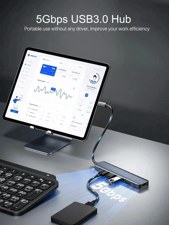 Alt view image 7 of 7 - USB C Hub, Type-C Hub Adapter 7 in 1 with HDMI 4K@30Hz, 100W PD Charging, 1 USB3.0 5Gbps Data Port, 2 USB 2.0, SD/TF, USB C Multiport Dongle for MacBook Pro and Other Type C Devices