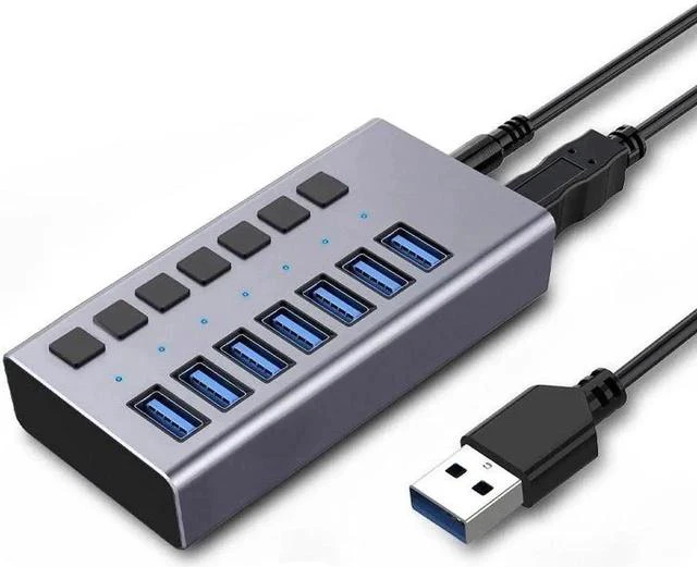 Main image of Powered USB 3.0 Hub, 7-Port USB Hub Splitter (7 Data Transfer Ports+ 7 Charging Ports) with Individual LED On/Off Switches, USB Hub 3.0 Powered with Power Adapter for Mac, PC