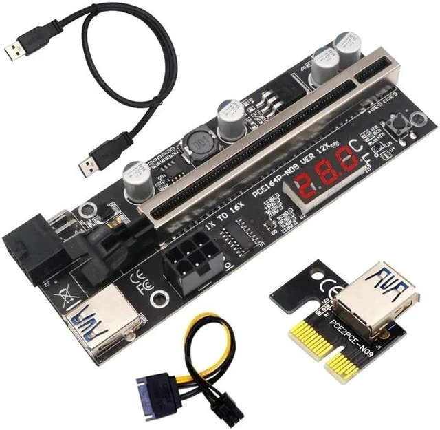Alt view image 4 of 6 - VER 12X/010 Riser PCI Express X16 Temperature 6Pin Power Cabo Riser USB Cable PCIE Riser For Video Card GPU Bitcoin Miner Mining