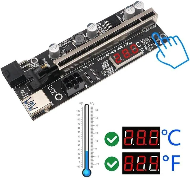 Alt view image 6 of 6 - VER 12X/010 Riser PCI Express X16 Temperature 6Pin Power Cabo Riser USB Cable PCIE Riser For Video Card GPU Bitcoin Miner Mining