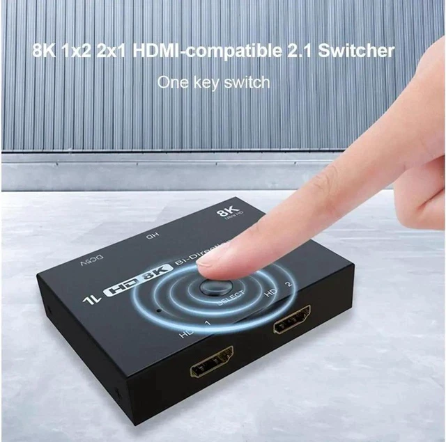 Alt view image 7 of 7 - Ultra HD 8K Switcher Bi-Direction, HDMI 2.1 Switcher 2 in 1 out/1 in 2 out 8K@60Hz 4K@120Hz Ultra HD KVM Switcher 2x1 1x2 Adapter for PS4/5 TV Box HDTV Xbox Projector