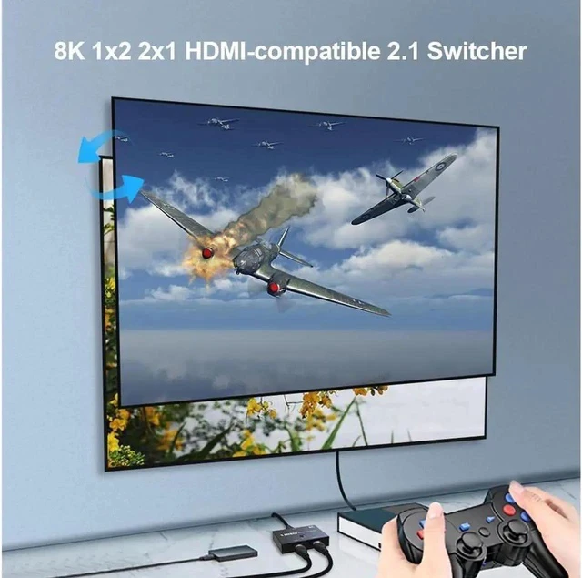Alt view image 2 of 7 - Ultra HD 8K Switcher Bi-Direction, HDMI 2.1 Switcher 2 in 1 out/1 in 2 out 8K@60Hz 4K@120Hz Ultra HD KVM Switcher 2x1 1x2 Adapter for PS4/5 TV Box HDTV Xbox Projector