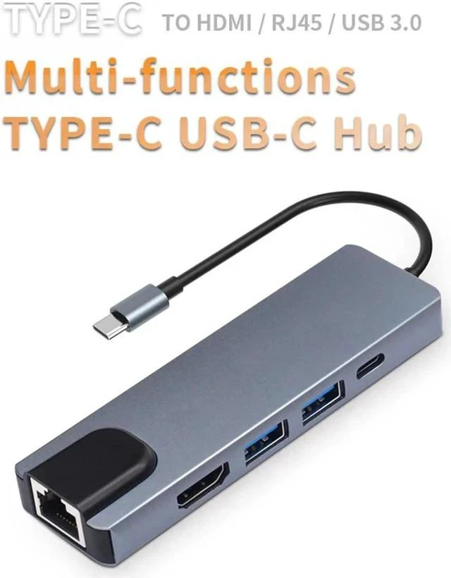 Main image of USB C Hub, 5-in-1 USB C Adapter, with 4K HDMI, 100W Power Delivery, 2 USB 3.0 Ports, Gigabit Ethernet for MacBook Pro 2020/2019/2018, iPad Pro 2020/2019, Pixelbook, XPS, and More