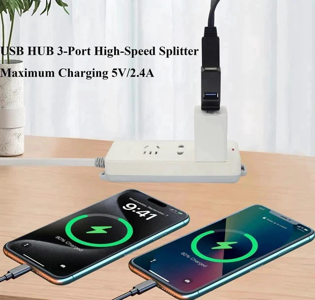 Alt view image 3 of 7 - 3-Port USB- A 3.0 Hub USB 3.0 A Male to 1 USB-3.0-A and 2 USB2.0 A Female Ports Splitter Adapter for Laptop, Car, Keyboard, Mobile Hard Disk, U Disk, Camera, Mouse, etc(2 Pack/Black)