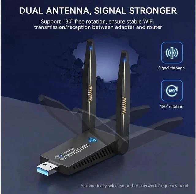 Alt view image 2 of 7 - Dual Band WiFi + Bluetooth 5.0 Wireless Network Card USB 3.0 1300M 802.11ac Adapter AC1300 With Antenna For Laptop PC 2.4GHz + 5.8GHz Mini Dongle