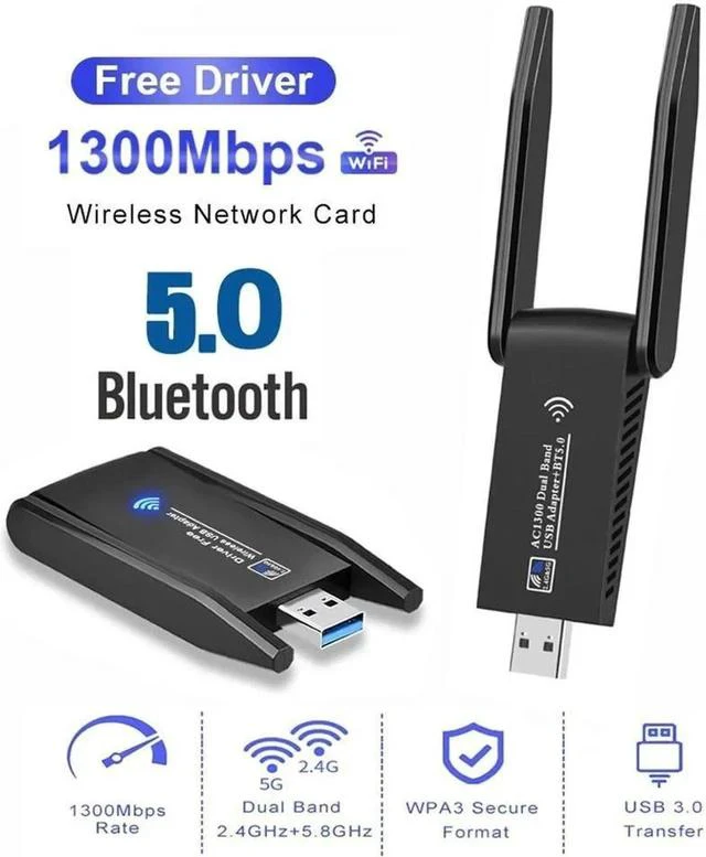 Alt view image 5 of 7 - Dual Band WiFi + Bluetooth 5.0 Wireless Network Card USB 3.0 1300M 802.11ac Adapter AC1300 With Antenna For Laptop PC 2.4GHz + 5.8GHz Mini Dongle