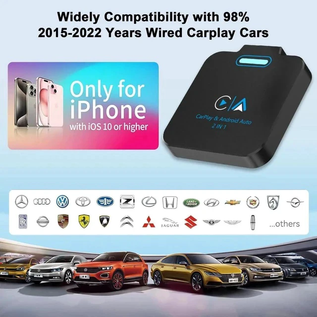 Alt view image 6 of 7 - Android Auto & CarPlay Wireless Adapter - 2 in 1 Wireless for iPhone & Android, Plug & Play for Factory Wired Cars - Supports iOS 10+