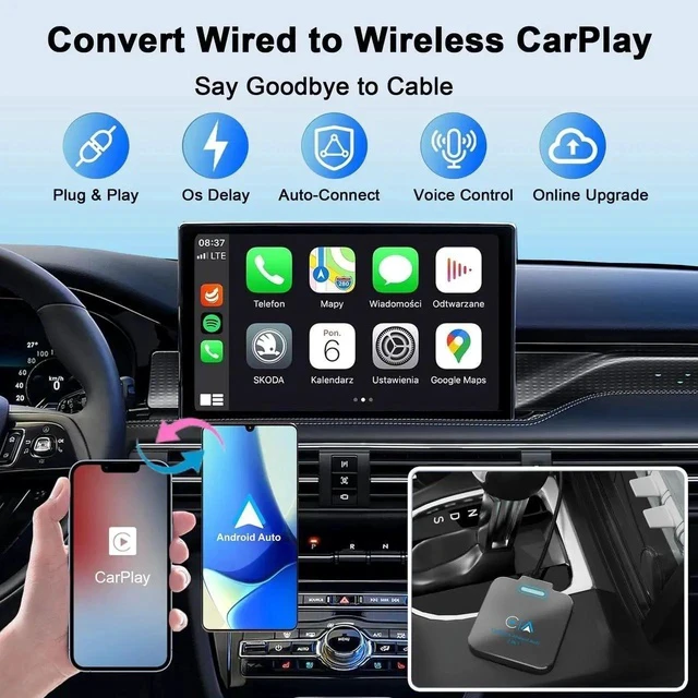 Alt view image 4 of 7 - Android Auto & CarPlay Wireless Adapter - 2 in 1 Wireless for iPhone & Android, Plug & Play for Factory Wired Cars - Supports iOS 10+