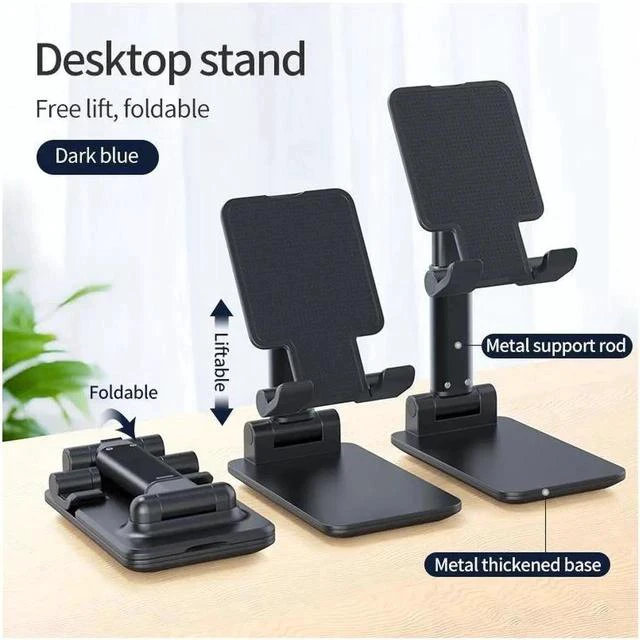 Main image of Upgraded Desktop Cell Phone Holder, Adjustable Desktop Cell Phone Stand Cradle Dock Compatible Tablet Stand Foldable Phone Stand Dock for Desk For 4-12.9in Phone iPad,Tablet Kindle Black