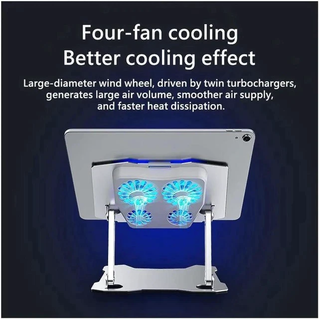 Alt view image 6 of 6 - Ergonomic Aluminum Tablet Cooling Stand Lap Desk Tray Protable Detachable notebook macbook pro computer riser desktop holder with 4 High-speed Fan,For All Tablets 10-13.3"MacBook Pro
