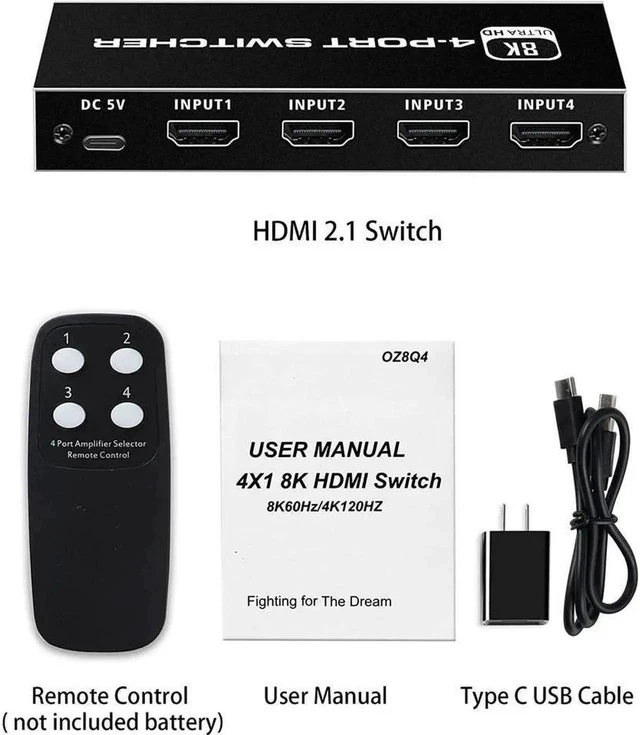 Alt view image 5 of 7 - 8K HDMI Switch,4 in 1 Out Ultra HD 8K@60Hz 4K@120Hz HDMI Splitter,4 Port High Speed-48Gbps HDMI 2.1 Switch with IR Remote Control-Metallic Black