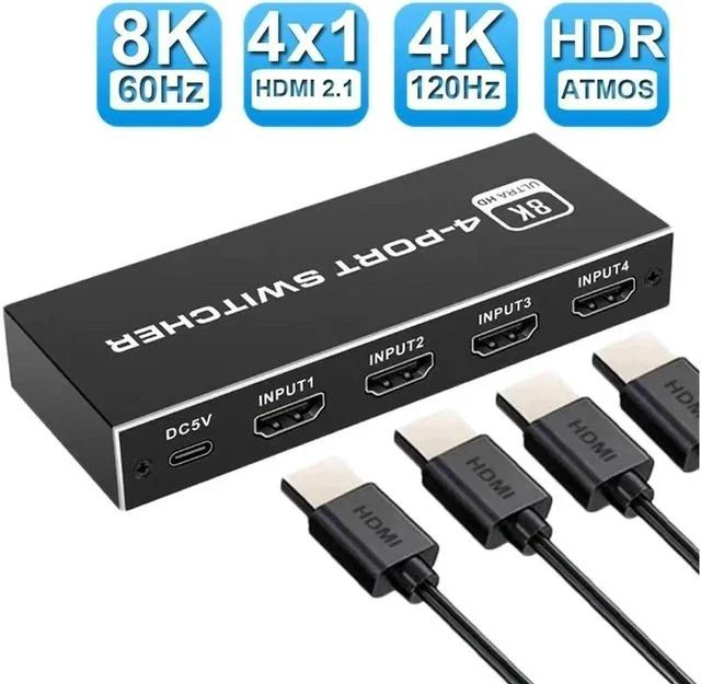 Main image of HDMI Switch 4K 120Hz HDMI Splitter 4 in 1 Out, HDMI 2.1 Switch Support 8K@60Hz 48Gbps for Xbox Series PS5/4/3 HD TV Monitor Projector