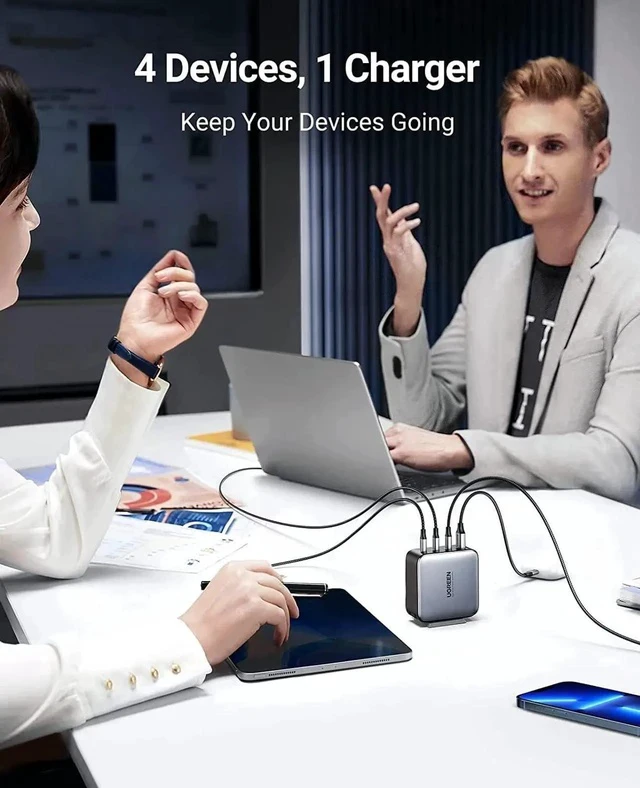 Alt view image 2 of 7 - UGREEN 100W USB C Charger - Nexode 4-Port GaN PD Fast Wall Charger USB-C Power Adapter Compatible with MacBook Pro/Air, Dell XPS, iPad, iPhone 14/13/12 Series, Galaxy S22/S21, Steam Deck and More