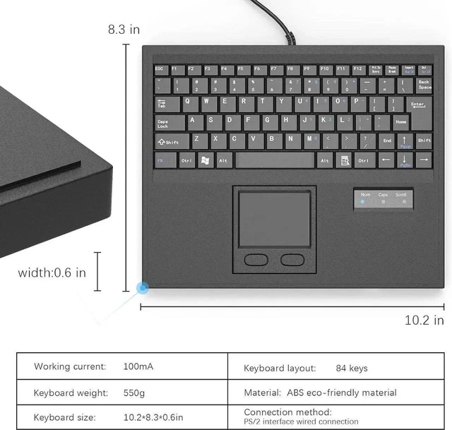 Alt view image 4 of 6 - Wired Machine Keyboard with Touchpad Portable Compact - PS/2 Interface