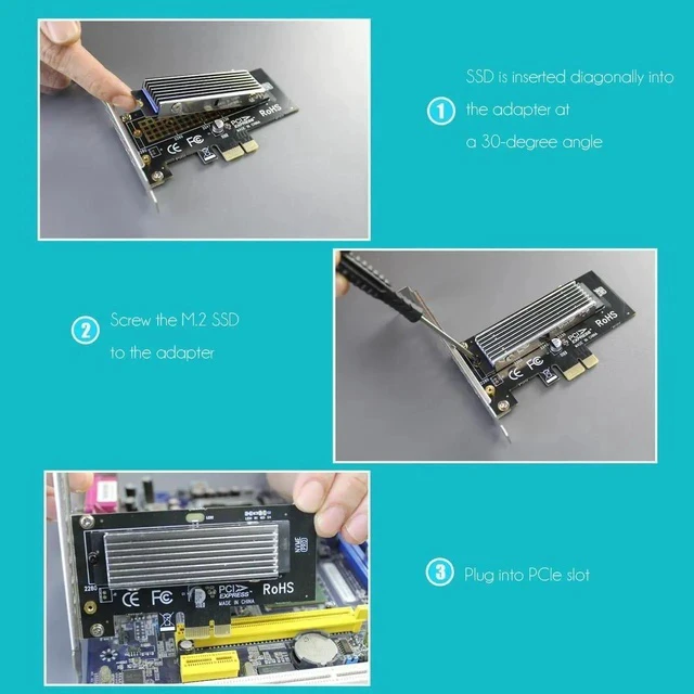 Alt view image 2 of 7 - PA09-X1-HS NVMe to PCIe X1 Adapter with M.2 Heatsink for 2230/2242/2260/2280 NVMe SSD, PCIe X1 Installation (Silver)
